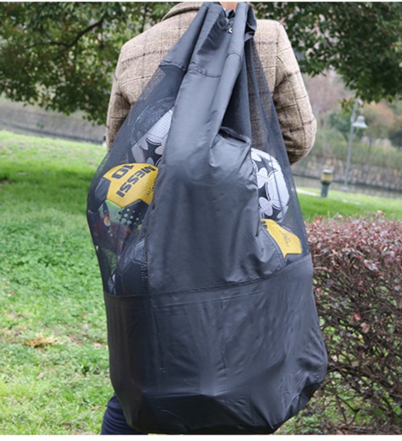 IPENNY Extra Large Mesh Ball Bag Waterproof Equipment Duffel Bag Heavy Duty Net Ball Shoulder Bag Basketball Volleyball Soccer Rug Ball Football Carrying Bag Tote Storage Sack with Drawstring for 10-15 Balls - Image 3